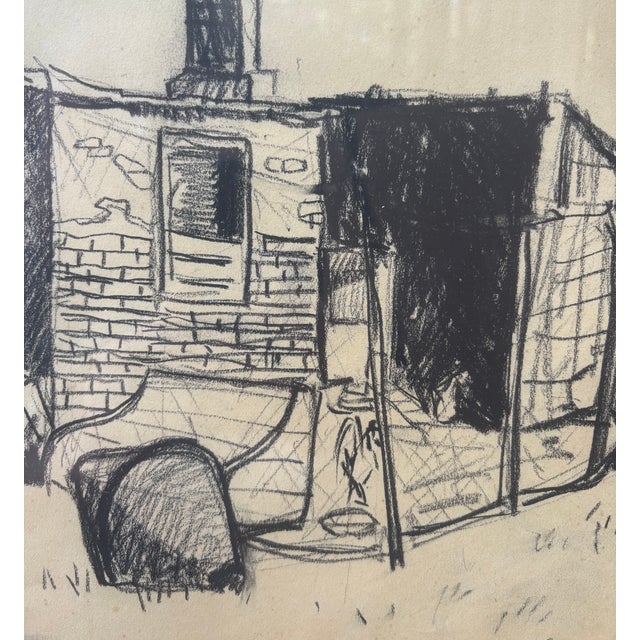 Farmhouse Mid 20th Century Framed Charcoal Sketch of Chicken Coop For Sale - Image 3 of 4