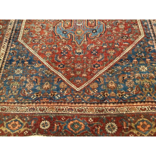 Persian 19th Century Persian Bidjar Rug, Hand-Knotted Wool, Geometric Herati Pattern, Burgundy & Blue, 5x7 For Sale - Image 3 of 18