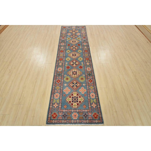 Farmhouse Kazak Runner 2’8” X 9’8” Blue Wool Tribal Hand-Knotted Oriental Rug For Sale - Image 3 of 12