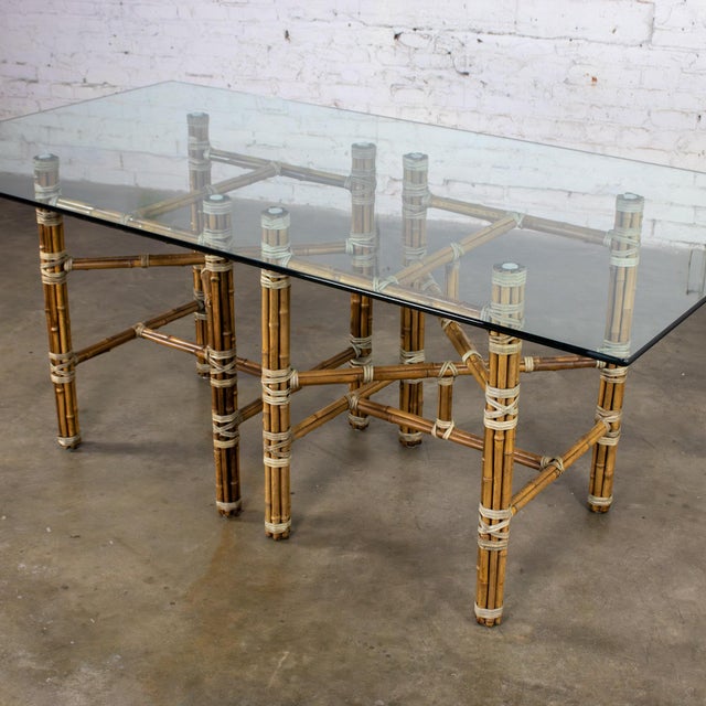 McGuire Late 20th Century Campaign Style Double Pedestal Dining Table by McGuire Bamboo Bases & Glass Top For Sale - Image 4 of 18