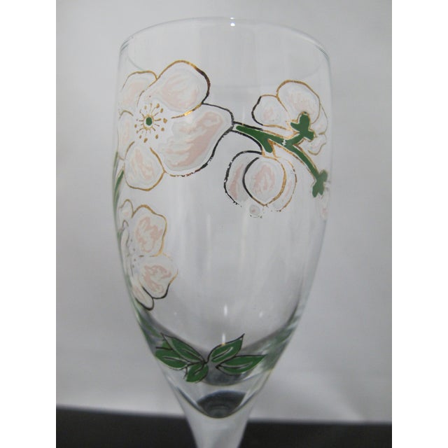 Perrier Jouet Art Nouveau Hand Painted Belle Epoque Flower Champagne Flute Set For Sale - Image 10 of 10
