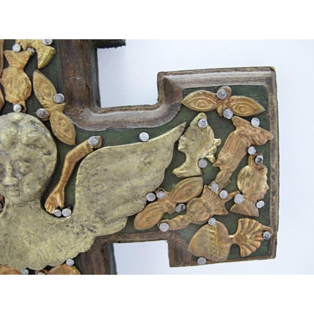 Milagros Mexico Folk Art Nailed Charms Guardian Angel Cherub Cross For Sale In Portland, OR - Image 6 of 11