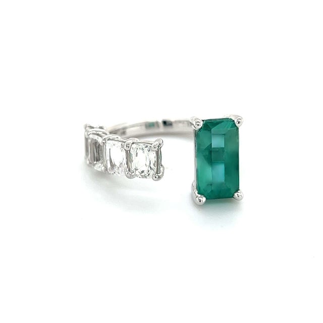 Natural Emerald Sapphire Ring Size 6.5 14k W Gold 4.95 TCW Certified For Sale - Image 4 of 13