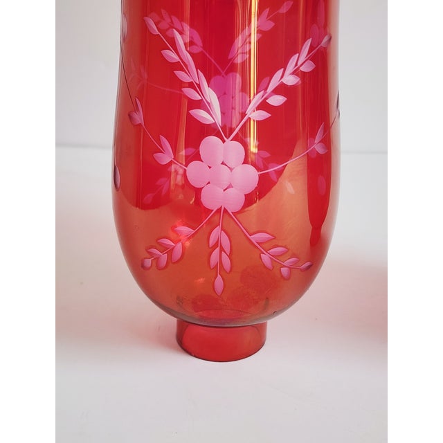 Glass Cranberry Glass Uricane Lamp Shades-a Pair For Sale - Image 7 of 12