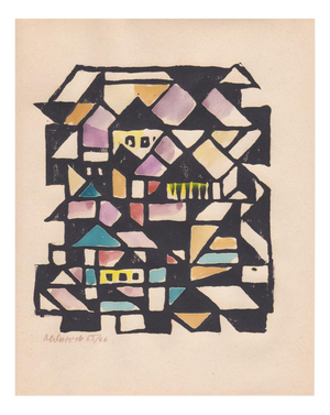 Lothar Schreyer, Composition, 1945, Gouache, Woodcut, Paper