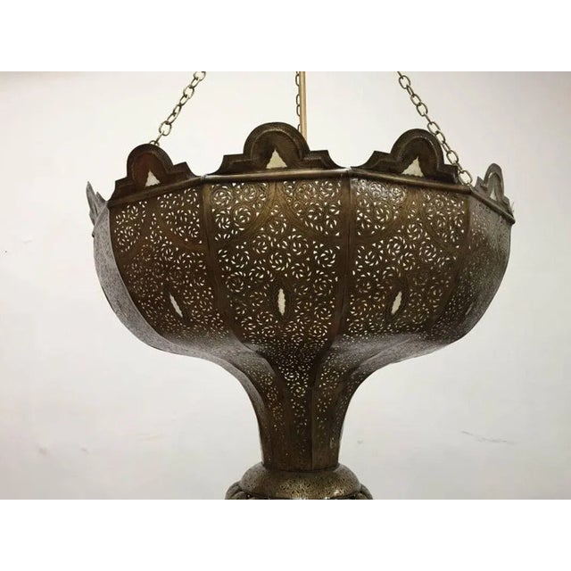 Large Moroccan Moorish Pierced-Brass Chandelier With Glass Insets, Circa 1960 For Sale - Image 11 of 13