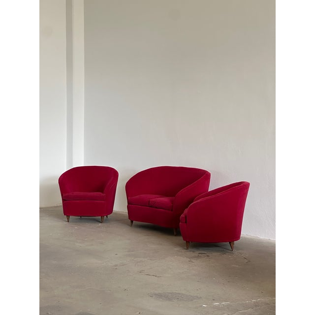 Sofa and Armchairs with Wooden Feet, 1950s, Set of 3 For Sale - Image 11 of 14