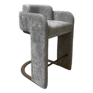 Indigo Upholstered Counter Chair in Dark Gray with Brass Base For Sale