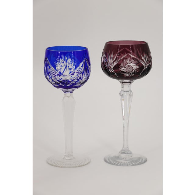 1900 - 1909 1900s Set of Six Colored Bohemia Crystal Wine Glasses For Sale - Image 5 of 16