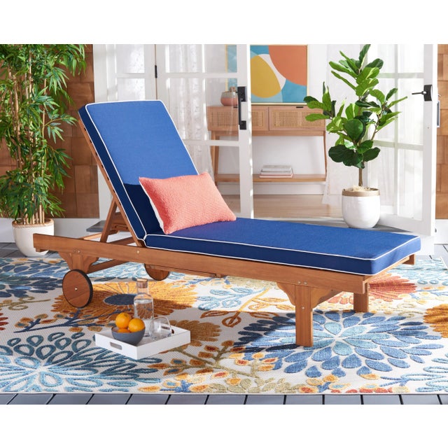 2020s Newport Lounge Chair with Side Table - Natural/Navy with Contrast Piping For Sale - Image 5 of 12
