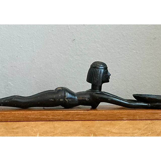 Figurative Vintage Metal Egyptian Figure on Wood Base For Sale - Image 3 of 12
