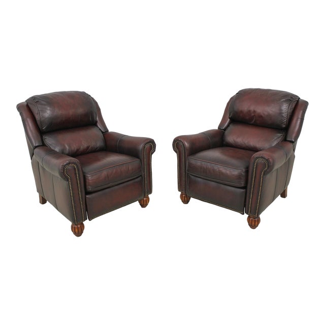Flexsteel Pair Burgundy Leather Reclining Chairs Chairish