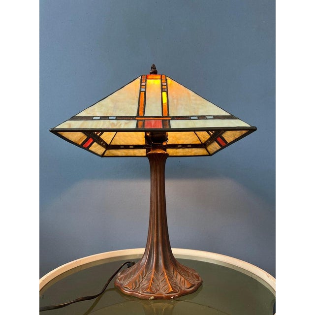 Vintage Table Lamp in Stained Glass For Sale - Image 3 of 11