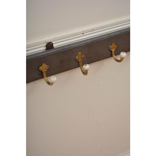 Antique Victorian Coat Rack with Cast Brass and Ceramic Hooks, 1880 For Sale - Image 11 of 16