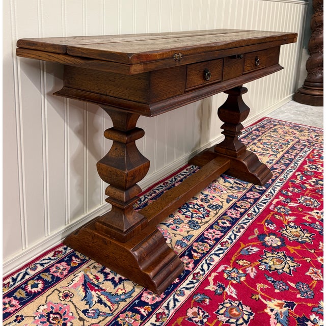Antique French Flip Top Envelope Library Table Console Sofa Entry Table Oak For Sale In Dallas - Image 6 of 18