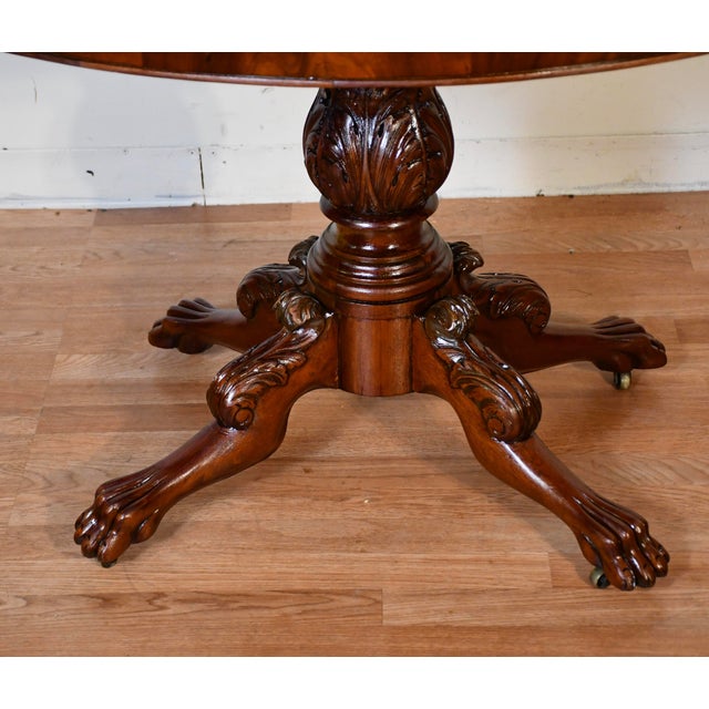 19th Antique American Empire Solid Mahogany Lion Feet Center Accent Table For Sale - Image 10 of 15