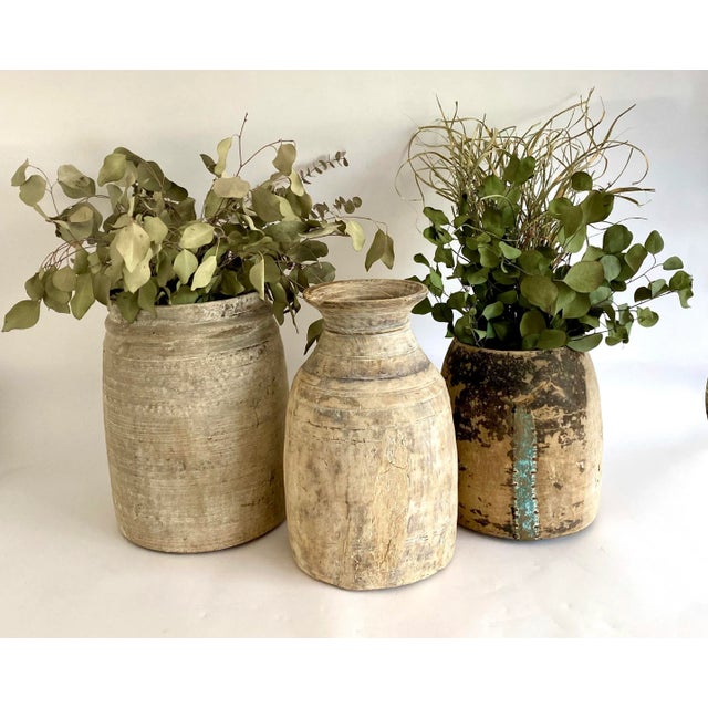 Very large turned bleached wood vessel with exposed grain and lovely patina. Hand-crafted from salvaged wood and...