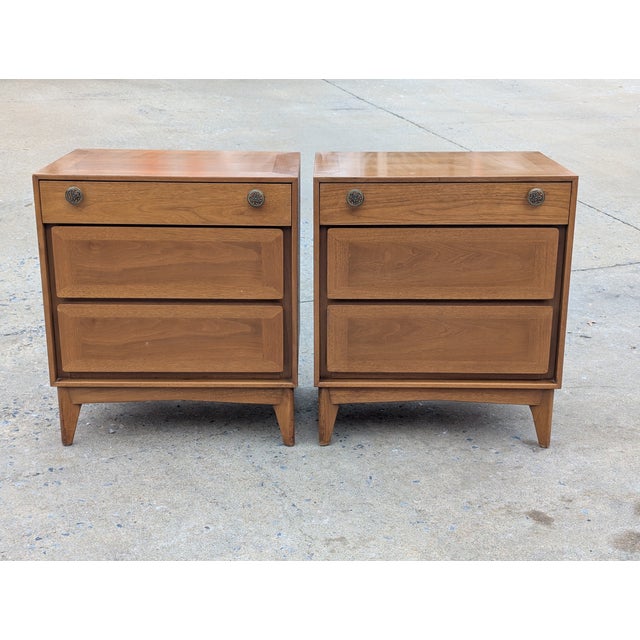 Vintage Walnut Nightstand by Red Lion Circa 1960s - A Pair For Sale - Image 13 of 16