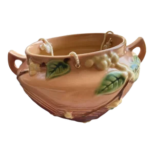 Circa 1947 the Roseville Pottery Snowberry Hanging “Basket” Planter in Dusty Pink, Shape #1hb-5"
