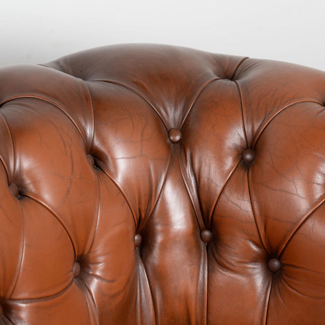 Brown 20th Century Vintage Brown Leather Chesterfield Two Seat Sofa Loveseat From Denmark For Sale - Image 8 of 14