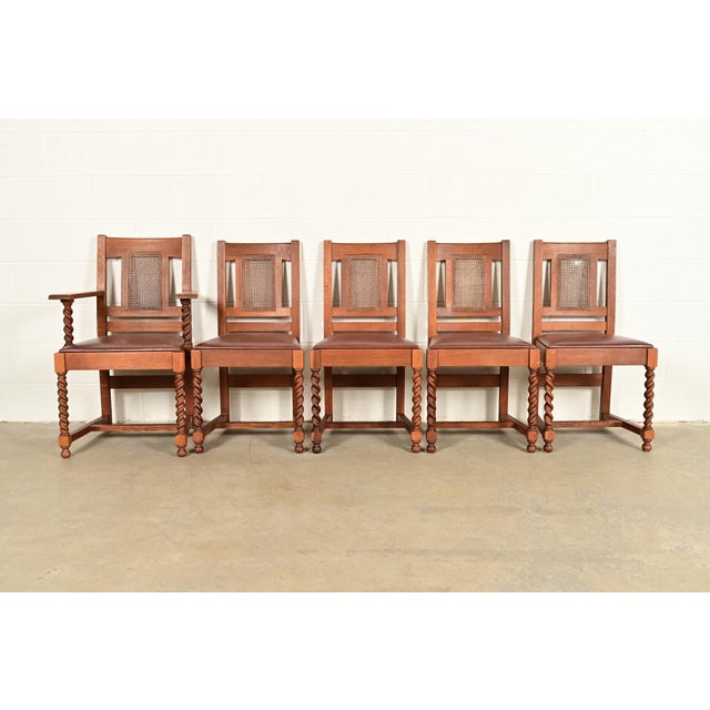 Mission Stickley Brothers Antique Mission Oak and Cane Arts & Crafts Dining Chairs, Set of Five For Sale - Image 3 of 17