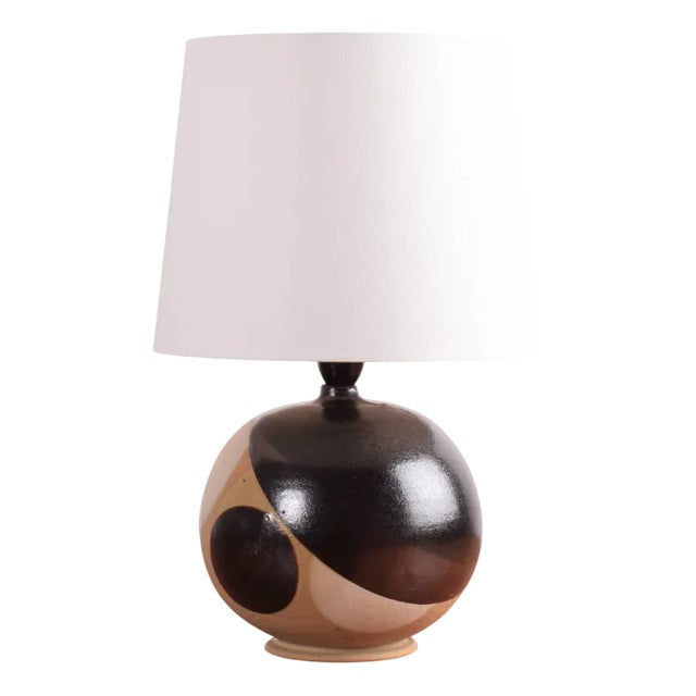 Danish Modern Ball Shaped Ceramic Table Lamp with Circle Decor by Heerwagen, 1970s For Sale