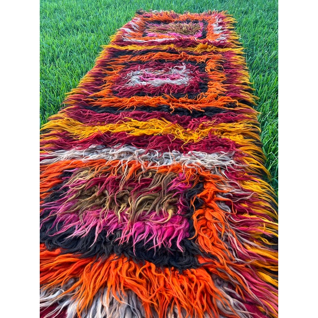 Vintage Turkish Tulu Rug in Orange,Brown,Black,Pink Shag Pile For Sale - Image 4 of 9