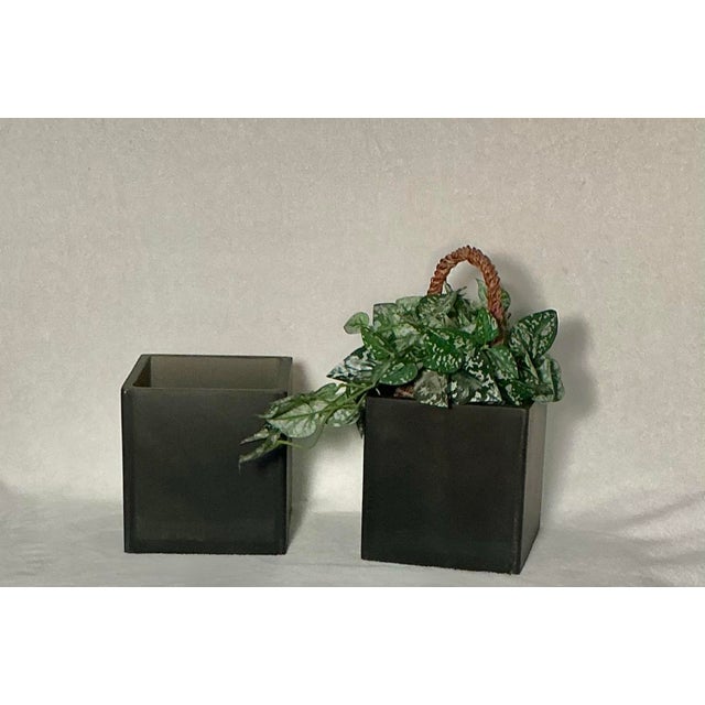 Pair Vintage Martha Sturdy Resin Cube Charcoal Grey Vases For Sale - Image 11 of 12
