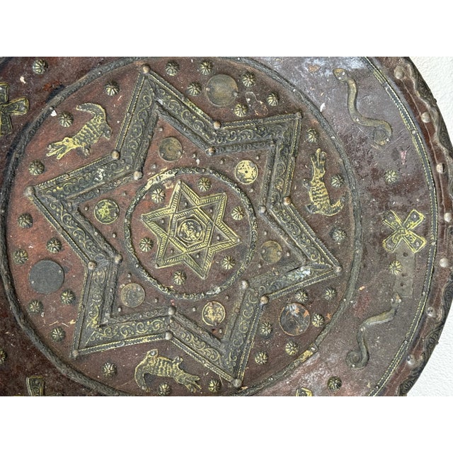 Metal North African Brass Copper Wood Tuareg Large Charger For Sale - Image 7 of 12