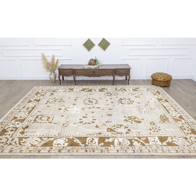 Rustic Oversized Handwoven Oushak Rug in Warm Neutrals – 9′6″ × 12′8″ For Sale - Image 3 of 12