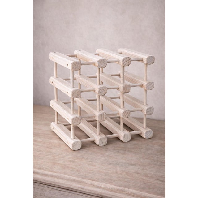 Mid 20th Century Coastal Whitewashed Solid Wood 9-Bottle Wine Rack — Scandinavian Organic Modern Storage For Sale - Image 4 of 5