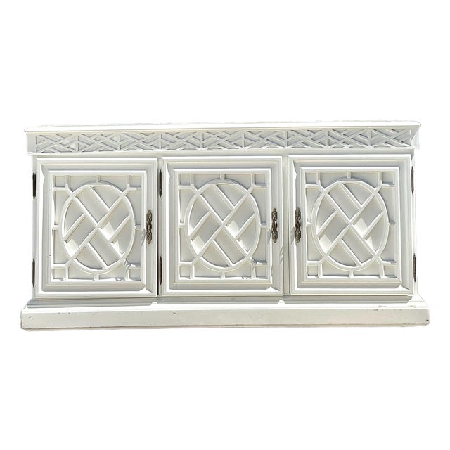 Vintage Chinese Chippendale Fretwork Credenza For Sale