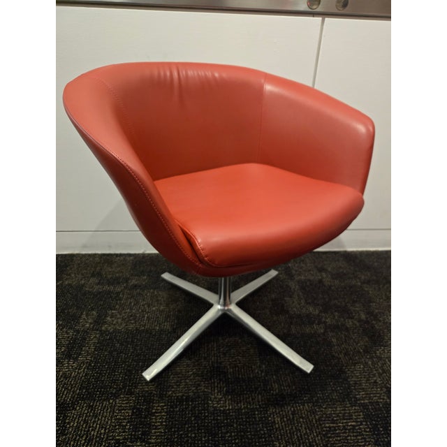 Modern Coalesse Bob Swivel Guest Chair in Red Leather For Sale - Image 3 of 8