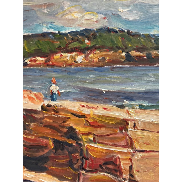 Late 20th Century Late 20th Century Edmund Jordan View From the Top New England Coastal Landscape Oil Painting in Gold Frame For Sale - Image 5 of 5