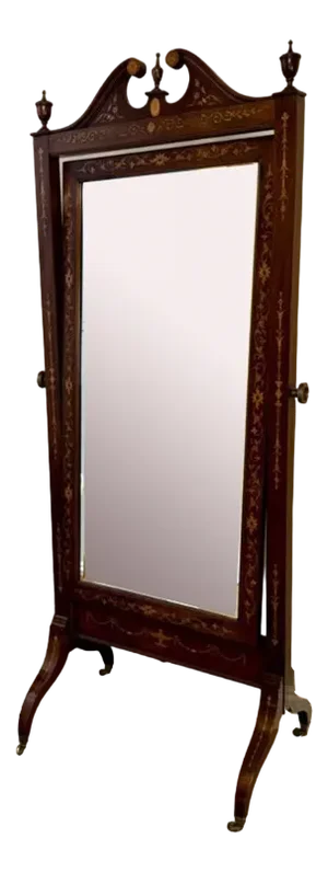 Antique Victorian Mahogany Inlaid Cheval Mirror, 1880