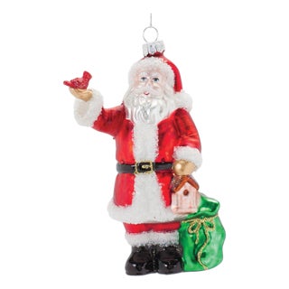 Glass Santa with Cardinal Bird Ornament (Set of 6) For Sale
