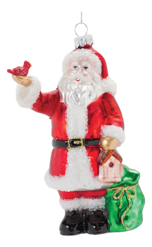 Glass Santa with Cardinal Bird Ornament (Set of 6)