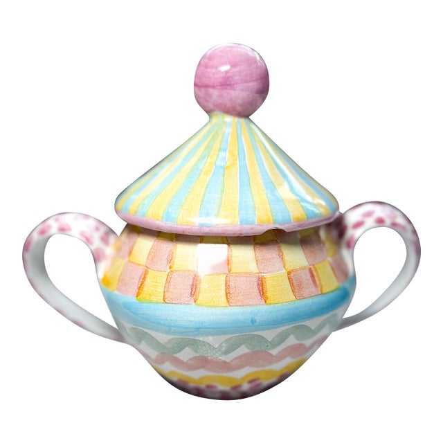 Vintage Hand Painted MacKenzie Childs "Aurora" Sugar Bowl For Sale