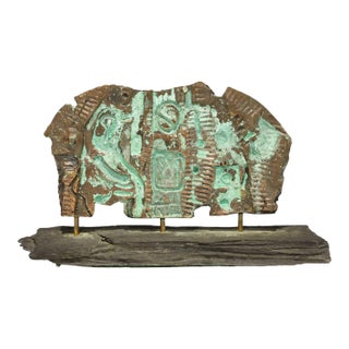Brutalist Bronze Sculpture on Stand With Sedimentary Base For Sale