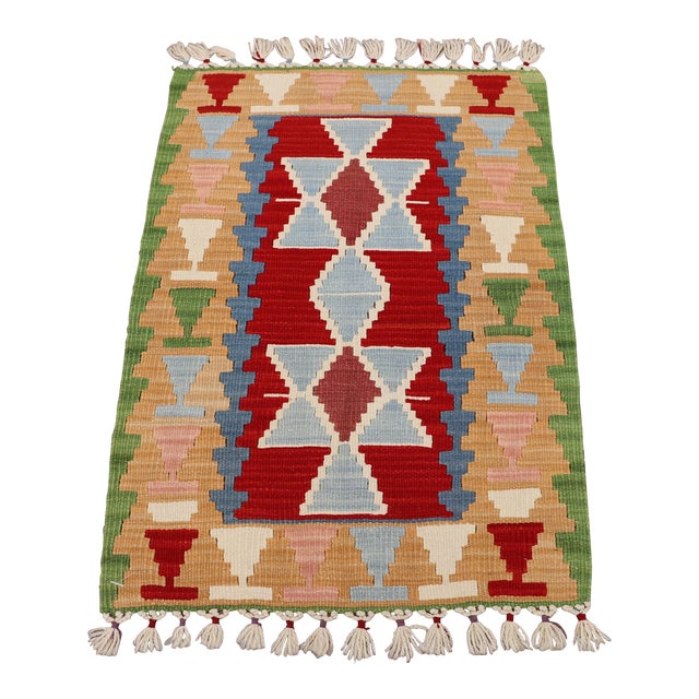 1970s Southwestern Style Geometric Design Handmade Oushak Accent Rug For Sale