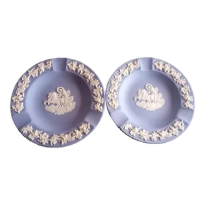 Vintage Wedgewood Blue Jasperware England Ashtrays- Set of 2