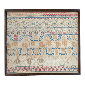 18th Century Spanish Textile Needlework Banded Sampler