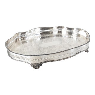 English Sheffield Silver Plated Plateau Tray With Gallery For Sale