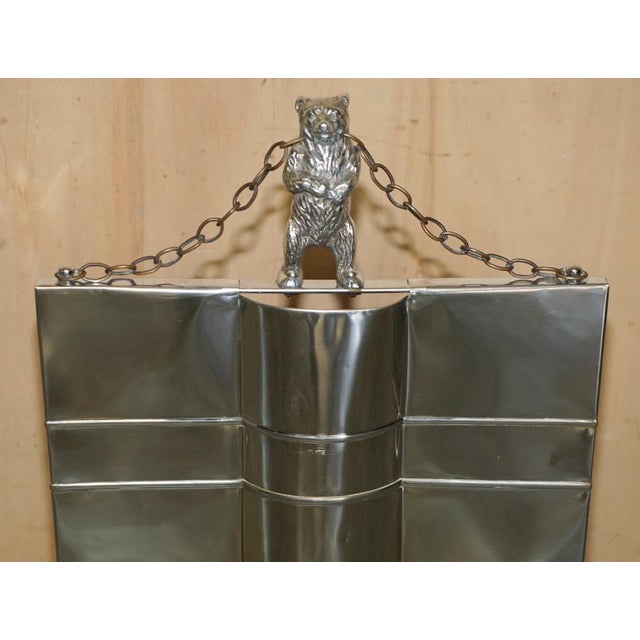 Art Deco Polished Chrome Fire Guard Screen with Bear on Top, 1920s For Sale - Image 3 of 18