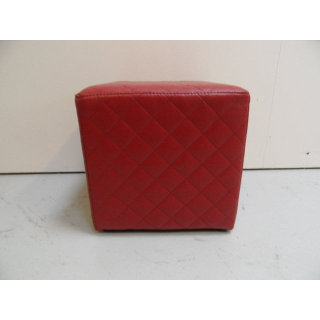 Red Vintage Red Leather Ottoman, 1960s For Sale - Image 8 of 9
