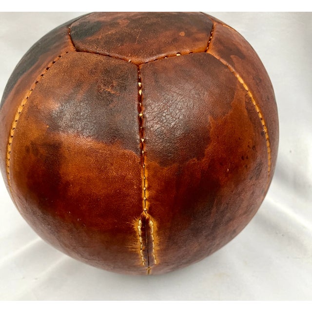 Traditional Vintage German Leather Medicine Ball For Sale - Image 3 of 9