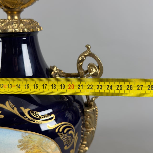 Antique French Table Lamp in Porcelain, Brass and Satin Glass For Sale - Image 13 of 15