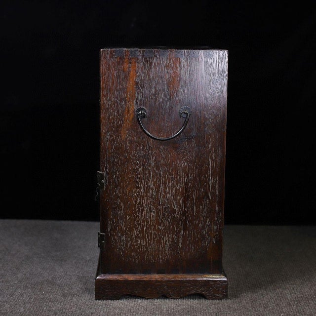 1970s Hardwood Table‑Top Jewelry Cabinet, Mother‑of‑Pearl Inlaid Gourd & Bird Motif Small Chest With Drawers & Cupboards For Sale - Image 9 of 9
