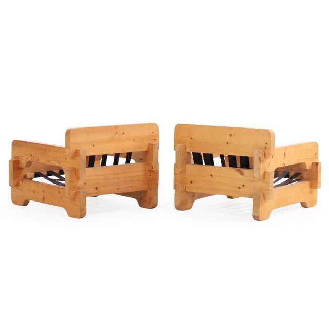 Brutalist Pair of Scandinavian Brutalist Style Pine Armchairs, C. 1965. For Sale - Image 3 of 5