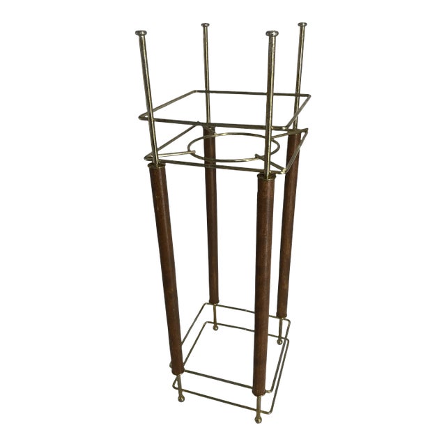 Art Deco Brass and Wood Plant Stand For Sale